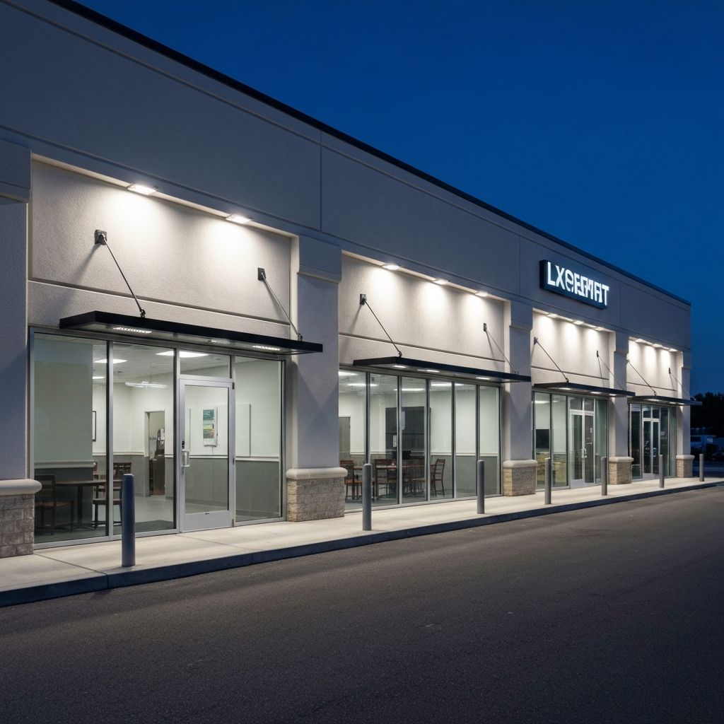 Commercial building LED lighting retrofit at night