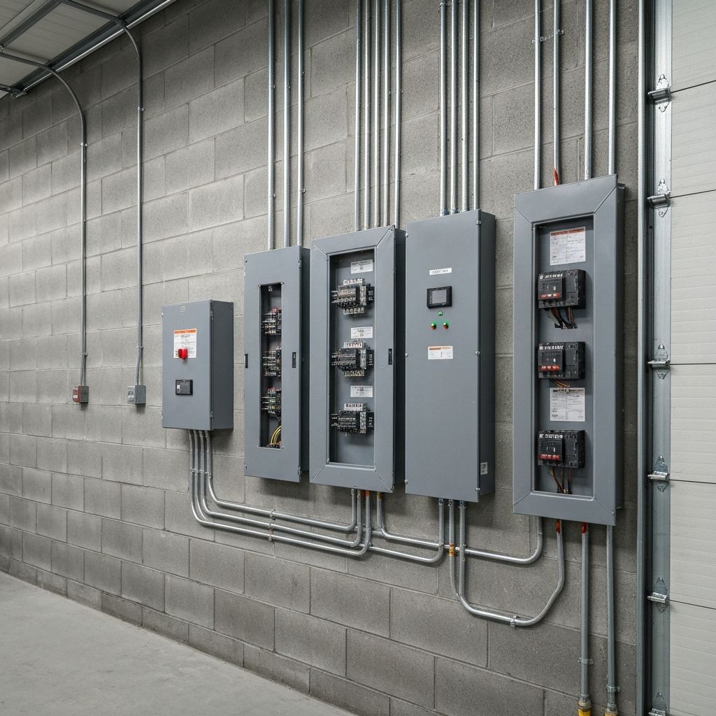 Auto repair shop electrical panel upgrade with organized wiring