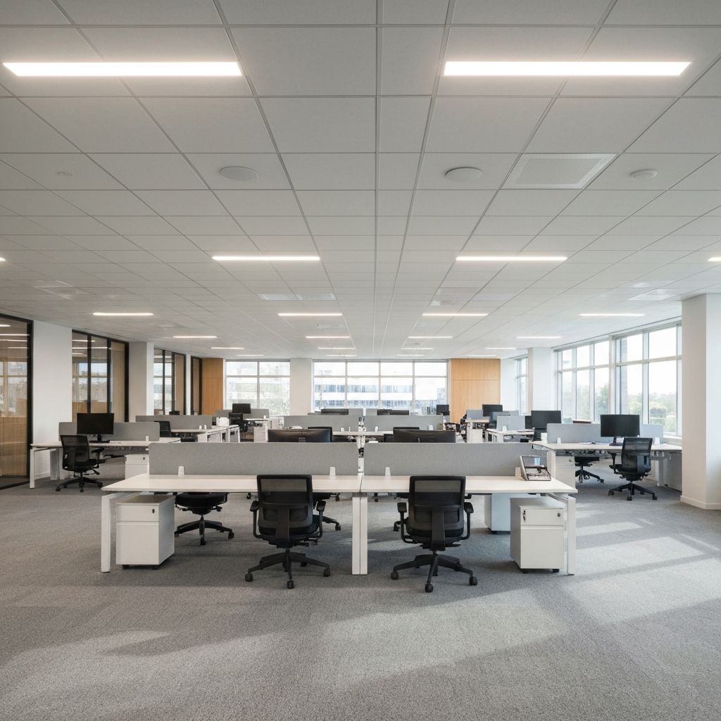 Modern office interior with professional LED troffer lighting