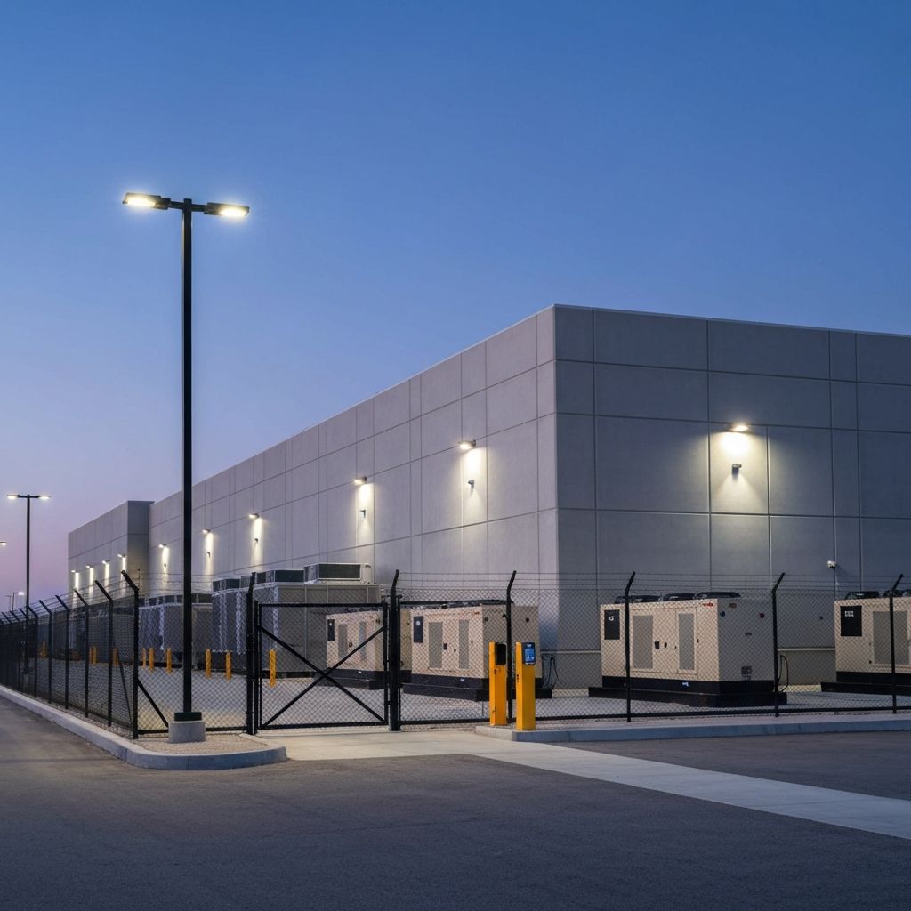 Professional data center facility with redundant power distribution and mission-critical electrical infrastructure