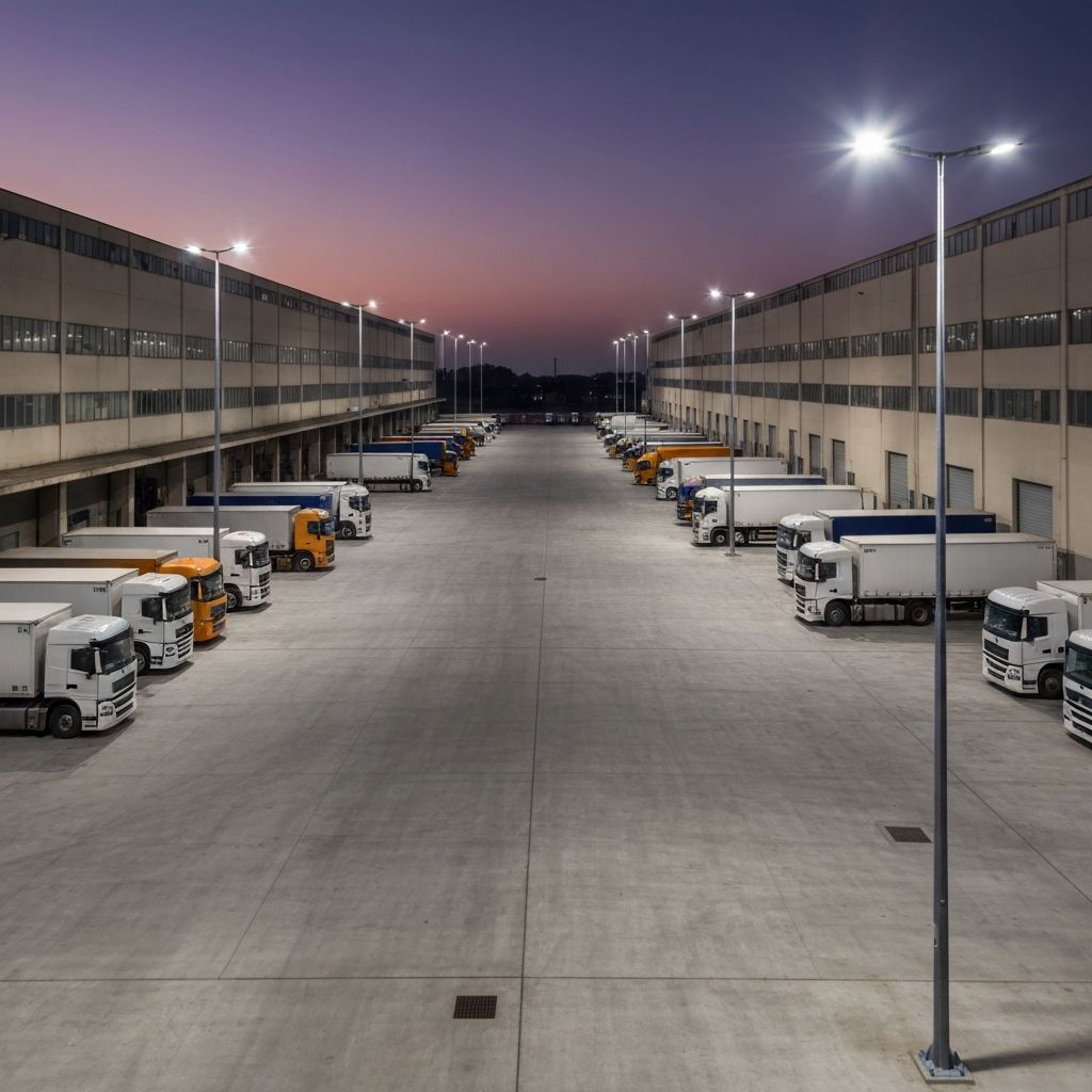 Modern LED lighting retrofit at a fleet logistics terminal yard