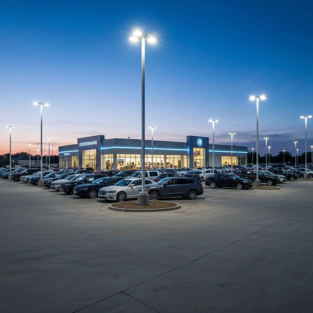 High-volume dealership parking lot LED retrofit