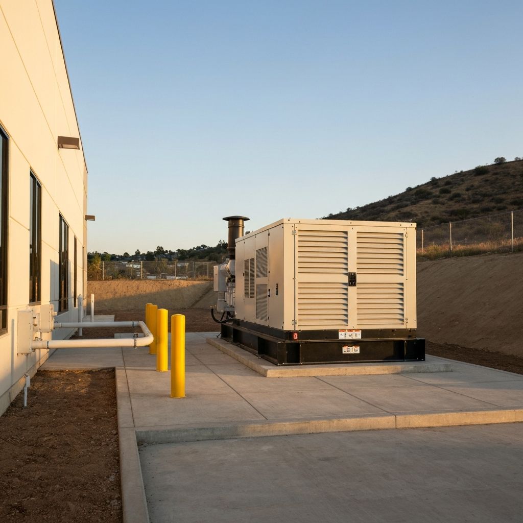 Commercial standby generator installation at a modern commercial property